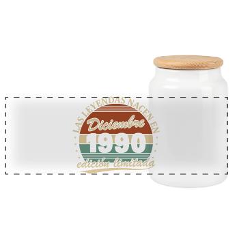 Dezember 1990 Retro Vintage Geburtstagsgeschenk - Panorama Keksdose mit Holzdeckel - Weiß - Vorne