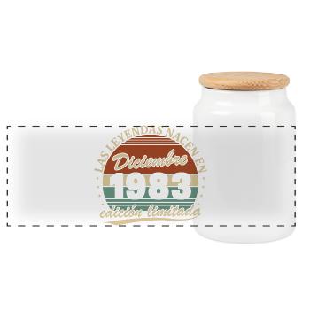 December 1983 Retro Vintage Birthday Gift - Panoramic Cookie Jar with Wooden Lid - white - Front
