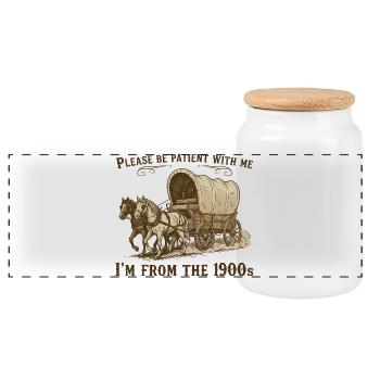 Please bear with me, I come from the - Panoramic Cookie Jar with Wooden Lid - white - Front