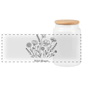 Blumen Line Art - Panorama Keksdose mit Holzdeckel - Weiß - Vorne