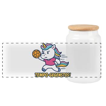 Speed Counter-Kick Unicorn Handball Attack - Panoramic Cookie Jar with Wooden Lid - white - Front