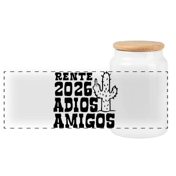 Adios Amigos Pension 2026 - Retraite - Pension - Boîte à biscuits avec couvercle en bois - blanc - Devant