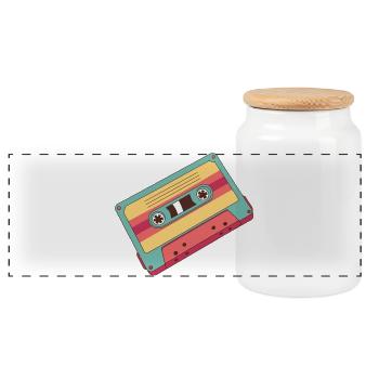 Bunte Retro Kassette aus den 80er Jahren - Panorama Keksdose mit Holzdeckel - Weiß - Vorne