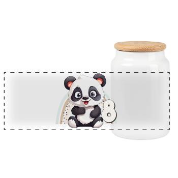 8th Birthday Panda Bear Rainbow Cute Cute - Panoramic Cookie Jar with Wooden Lid - white - Front