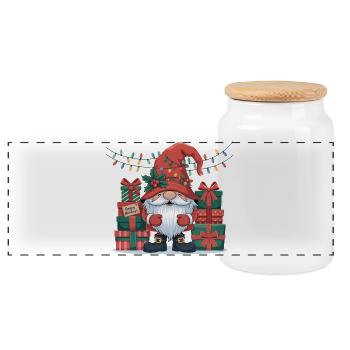 Christmas Gnome Gnome - Panoramic Cookie Jar with Wooden Lid - white - Front
