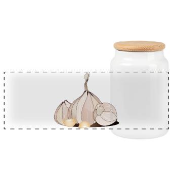 Garlic drawing with tubers and fine cloves - Panoramic Cookie Jar with Wooden Lid - white - Front