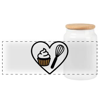 Pastry Heart Whisk Sweet Cream Dessert - Panoramic Cookie Jar with Wooden Lid - white - Front