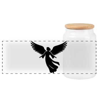 angel-angel-wing-silhouette-simple-2 - Panoramic Cookie Jar with Wooden Lid - white - Front
