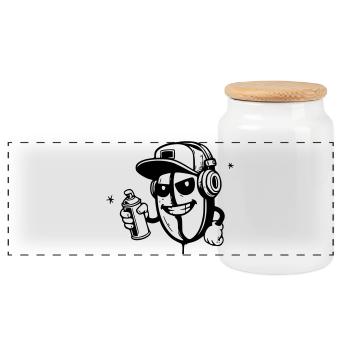 graffiti kaffeebohne character hip-hop - Panorama Keksdose mit Holzdeckel - Weiß - Vorne