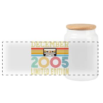 Born December 2005 20 Year Old 20th Anniversary Gift - Panoramic Cookie Jar with Wooden Lid - white - Front