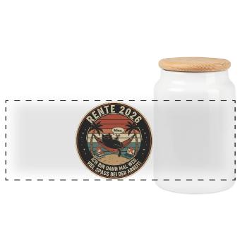 Pensioner Pension Start of Retirement Cat Cat Owner - Panoramic Cookie Jar with Wooden Lid - white - Front