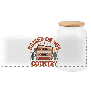 Cassette Hip Hop Tape Raised On 90s R&B - Panoramic Cookie Jar with Wooden Lid - white - Front