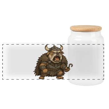 Dessin animé Guerrier bouleddog viking en armure de fourrure - Boîte à biscuits avec couvercle en bois - blanc - Devant