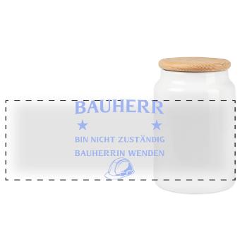 Bauherr 2026 Bin nicht zuständig - Hausbau - Panorama Keksdose mit Holzdeckel - Weiß - Vorne
