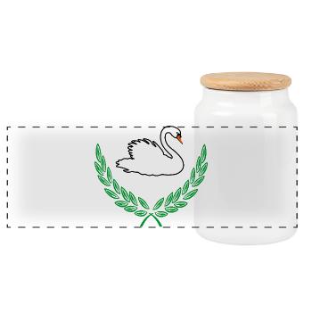Swan in Green Laurel Wreath - Panoramic Cookie Jar with Wooden Lid - white - Front