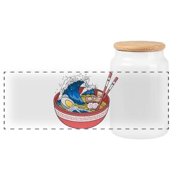 Epic Great Wave Ramen Bowl Japanese Art Design - Panoramic Cookie Jar with Wooden Lid - white - Front