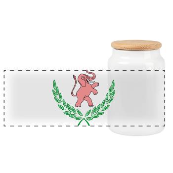 Pink elephant in laurel wreath - Panoramic Cookie Jar with Wooden Lid - white - Front