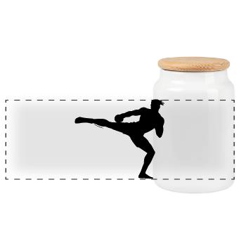 Kickboxer Silhouette  - Panorama Keksdose mit Holzdeckel - Weiß - Vorne