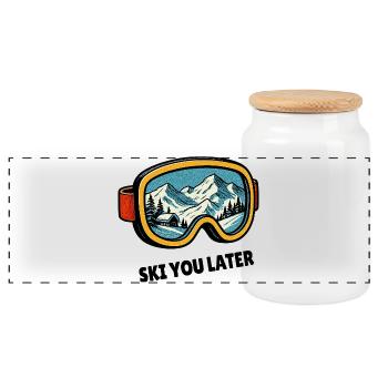 Ski You Later – Skibrillen Design für Skifahrer - Panorama Keksdose mit Holzdeckel - Weiß - Vorne