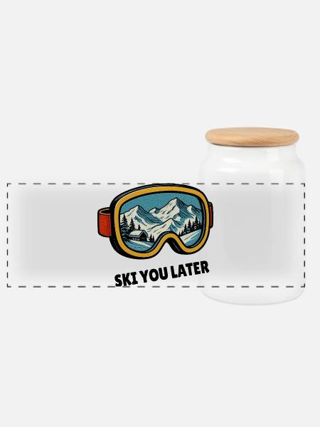 Ski You Later – Skibrillen Design für Skifahrer - Panorama Keksdose mit Holzdeckel - Weiß