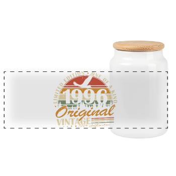 1996 Vintage Vintage Anniversaire Cadeau Rétro - Boîte à biscuits avec couvercle en bois - blanc - Devant