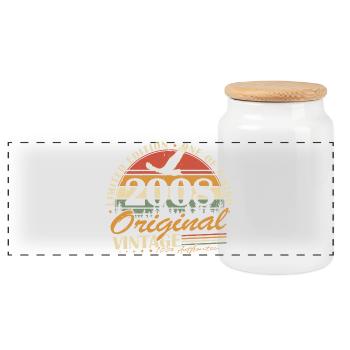 2008 Vintage Vintage Birthday Retro Gift - Panoramic Cookie Jar with Wooden Lid - white - Front