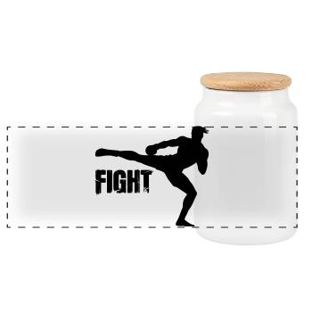 Kickboxer Silhouette mit Text Fight - Panorama Keksdose mit Holzdeckel - Weiß - Vorne