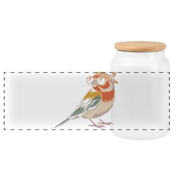 RetroVogel mit Bandana - Panorama Keksdose mit Holzdeckel - Weiß - Vorne