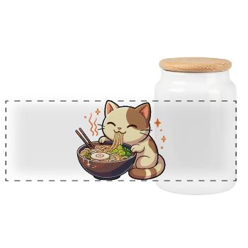 Katze mit Nudeln Ramen kawaii Katze - Panorama Keksdose mit Holzdeckel - Weiß - Vorne