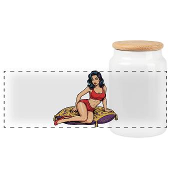 Pin-up sur un coussin décoratif - Boîte à biscuits avec couvercle en bois - blanc - Devant