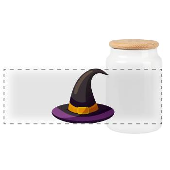 Witch hat - Panoramic Cookie Jar with Wooden Lid - white - Front