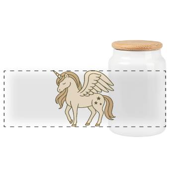 Licorne ailée mignonne avec des étoiles et crinière pastel - Boîte à biscuits avec couvercle en bois - blanc - Devant