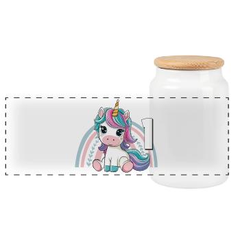 1. Geburtstag Einhorn Regenbogen Süß Niedlich - Panorama Keksdose mit Holzdeckel - Weiß - Vorne