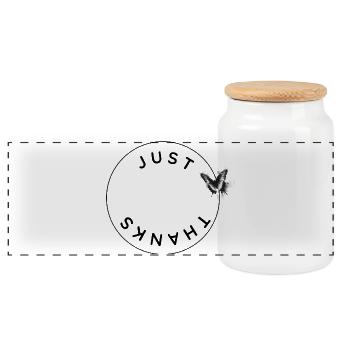 Juste merci - Cercle avec le papillon - Boîte à biscuits avec couvercle en bois - blanc - Devant