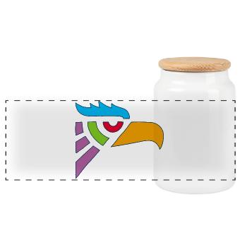 Tribal Eagle Head - Panoramic Cookie Jar with Wooden Lid - white - Front