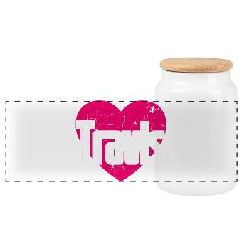 I Love Travis Pinkes Herz Ich liebe Travis - Panorama Keksdose mit Holzdeckel - Weiß - Vorne