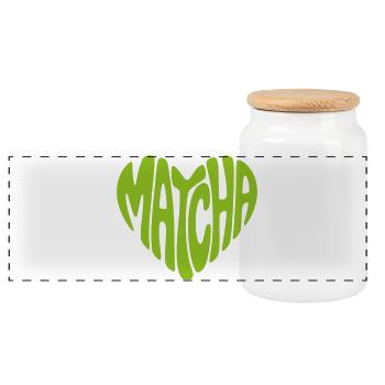 Matcha Herz Form - Panorama Keksdose mit Holzdeckel - Weiß - Vorne