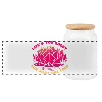 Origami Life's Too Short For Just One Fold - Panoramic Cookie Jar with Wooden Lid - white - Front