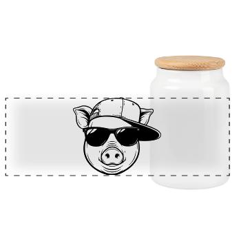 Cooles Schwein mit Cap und Sonnenbrille - Panorama Keksdose mit Holzdeckel - Weiß - Vorne
