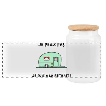 I CAN'T. HAPPY RETREAT. RETIREMENT. RETIRED - Panoramic Cookie Jar with Wooden Lid - white - Front