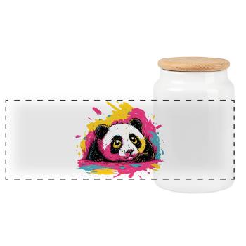 Panda Farbsplash - Panorama Keksdose mit Holzdeckel - Weiß - Vorne