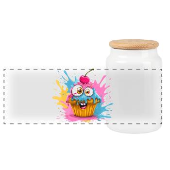 Colorful cupcake with googly eyes - Panoramic Cookie Jar with Wooden Lid - white - Front