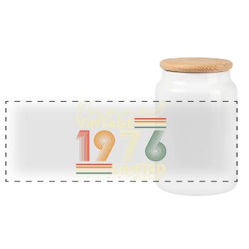 Original 1976 Jahrgang Vintage Geburtstag Retro - Panorama Keksdose mit Holzdeckel - Weiß - Vorne