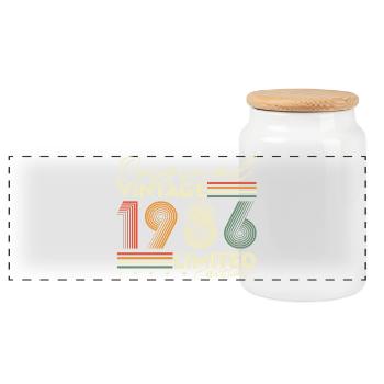 Original 1986 Vintage Vintage Birthday Retro - Panoramic Cookie Jar with Wooden Lid - white - Front