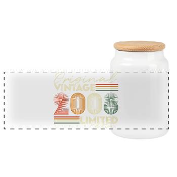 Original 2008 Vintage Vintage Birthday Retro - Panoramic Cookie Jar with Wooden Lid - white - Front