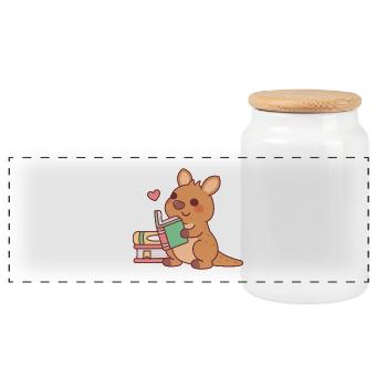 Cute Kangaroo Joey Loves Reading Books - Panoramic Cookie Jar with Wooden Lid - white - Front