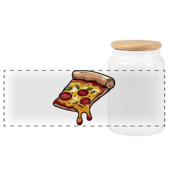 Cartoon Pizza Slice with Cheese - Panoramic Cookie Jar with Wooden Lid - white - Front