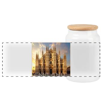 Milan, Milano, Duomo - Panoramic Cookie Jar with Wooden Lid - white - Front