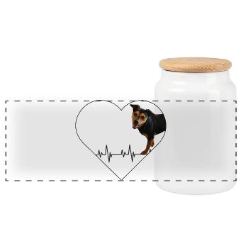Herzschlag-Hund: Liebe mit Puls - Panorama Keksdose mit Holzdeckel - Weiß - Vorne