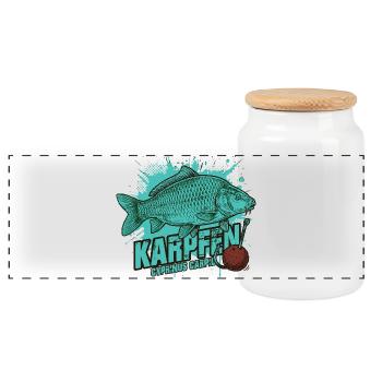 Carp – The King of the Lake - Panoramic Cookie Jar with Wooden Lid - white - Front